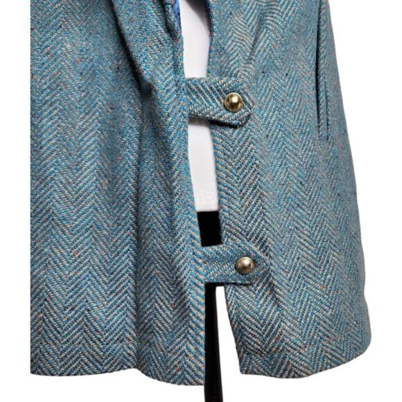 Soft Surroundings Hampstead Tweed Wool Herringbone Cape Toggle Teal Coat Size M - Picture 5 of 15